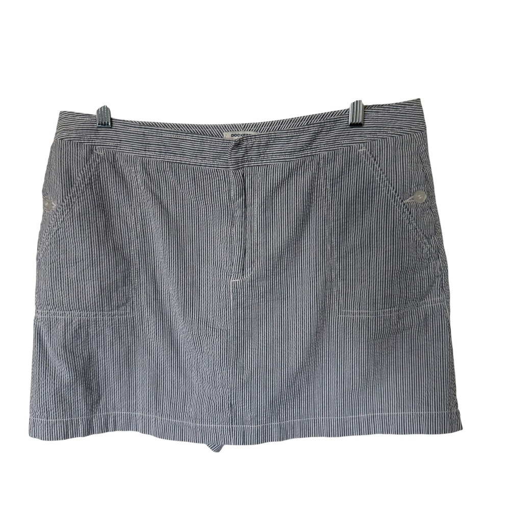 Dockers Seersucker Skort Womens 12P Blue White Excellent Striped Cotton Mini